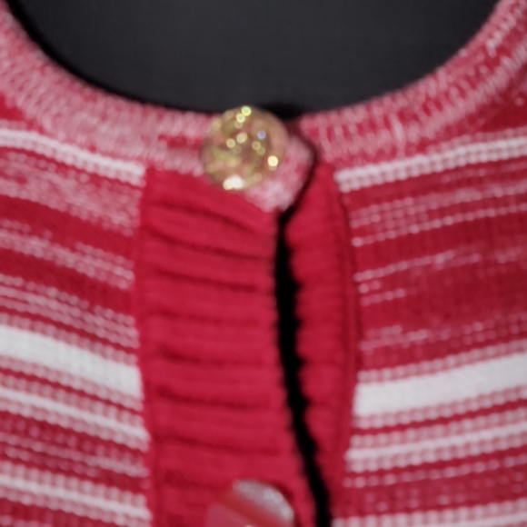 Christopher & Banks button closure scoop neck red white cardigan size large - Picture 4 of 7